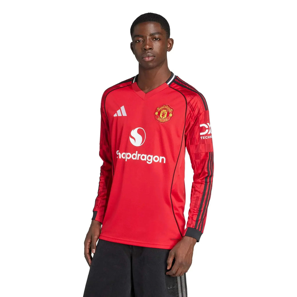 Manchester United 2025-26 Men's Stadium Home Long-Sleeve Soccer Jersey