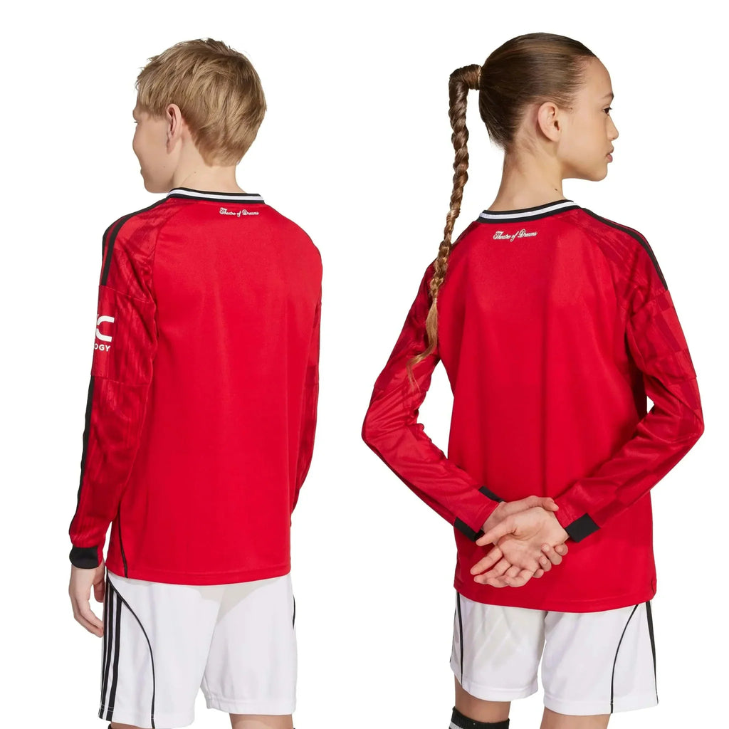 Manchester United 2025-26 Youth Stadium Home Long-Sleeve Soccer Jersey