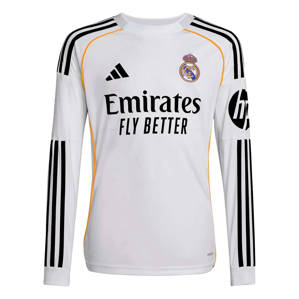 2025-26 Real Madrid Youth Stadium Home Long-Sleeve Soccer Jersey