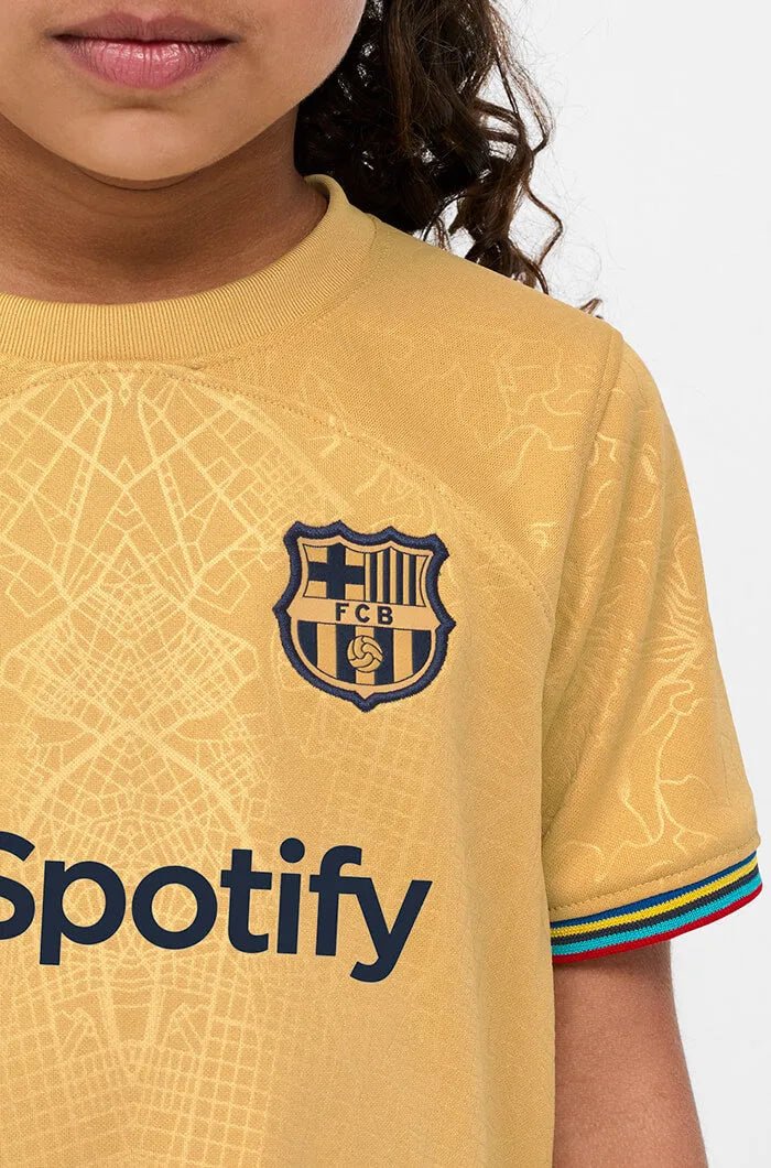 Barcelona 2022-23 Away Little Kids Kit Gold-Navy