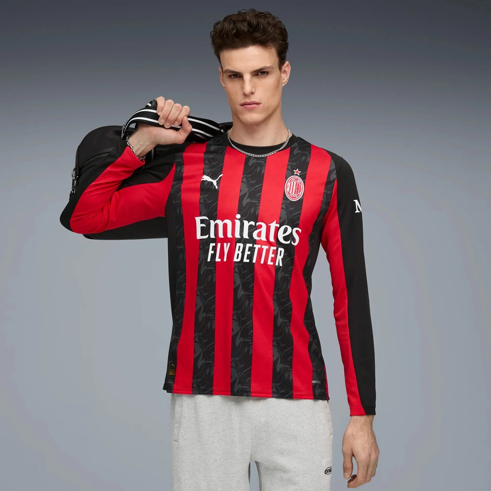 AC Milan 2025-26 Men's Stadium Home Long-Sleeve Soccer Jersey