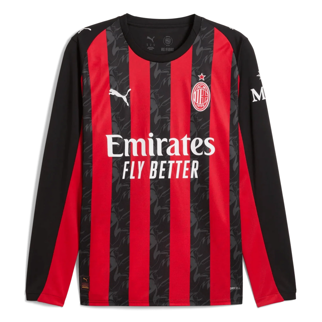 AC Milan 2025-26 Men's Stadium Home Long-Sleeve Soccer Jersey