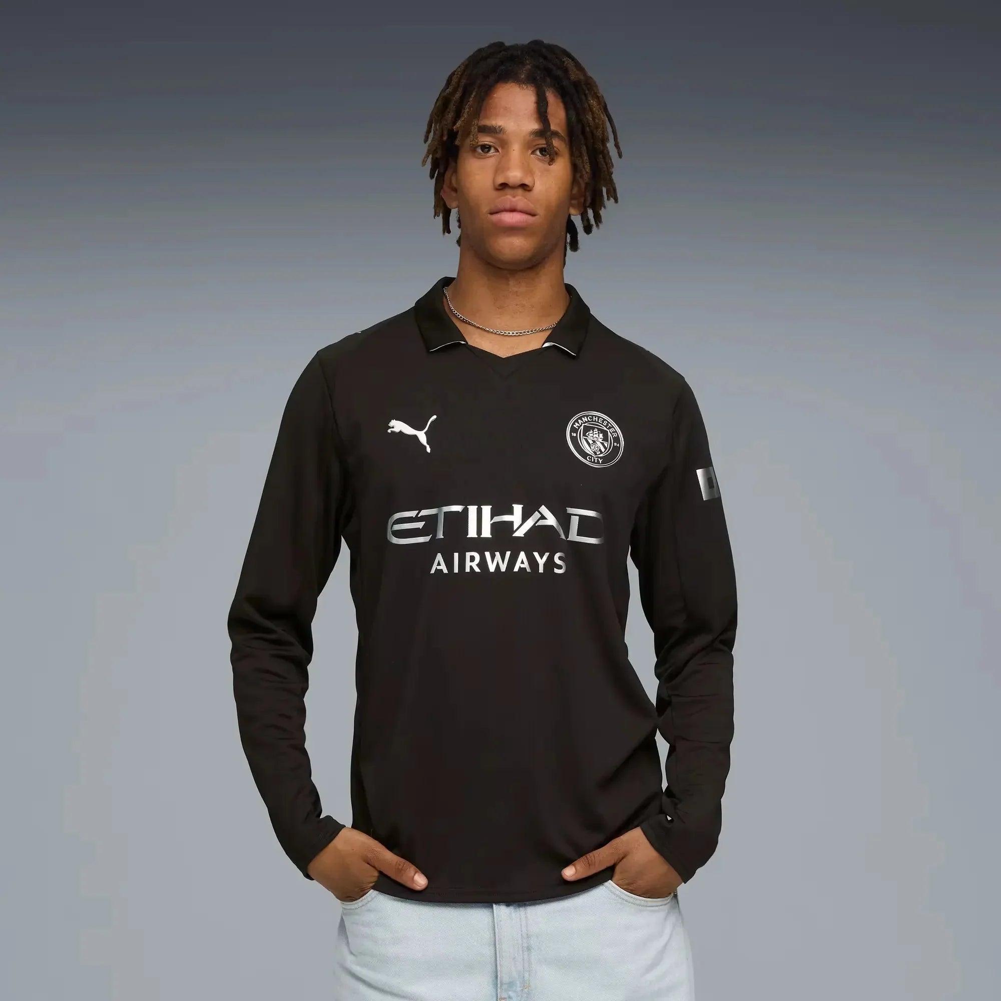 Manchester City 2025-26 Men's Stadium Away Long-Sleeve Soccer Jersey