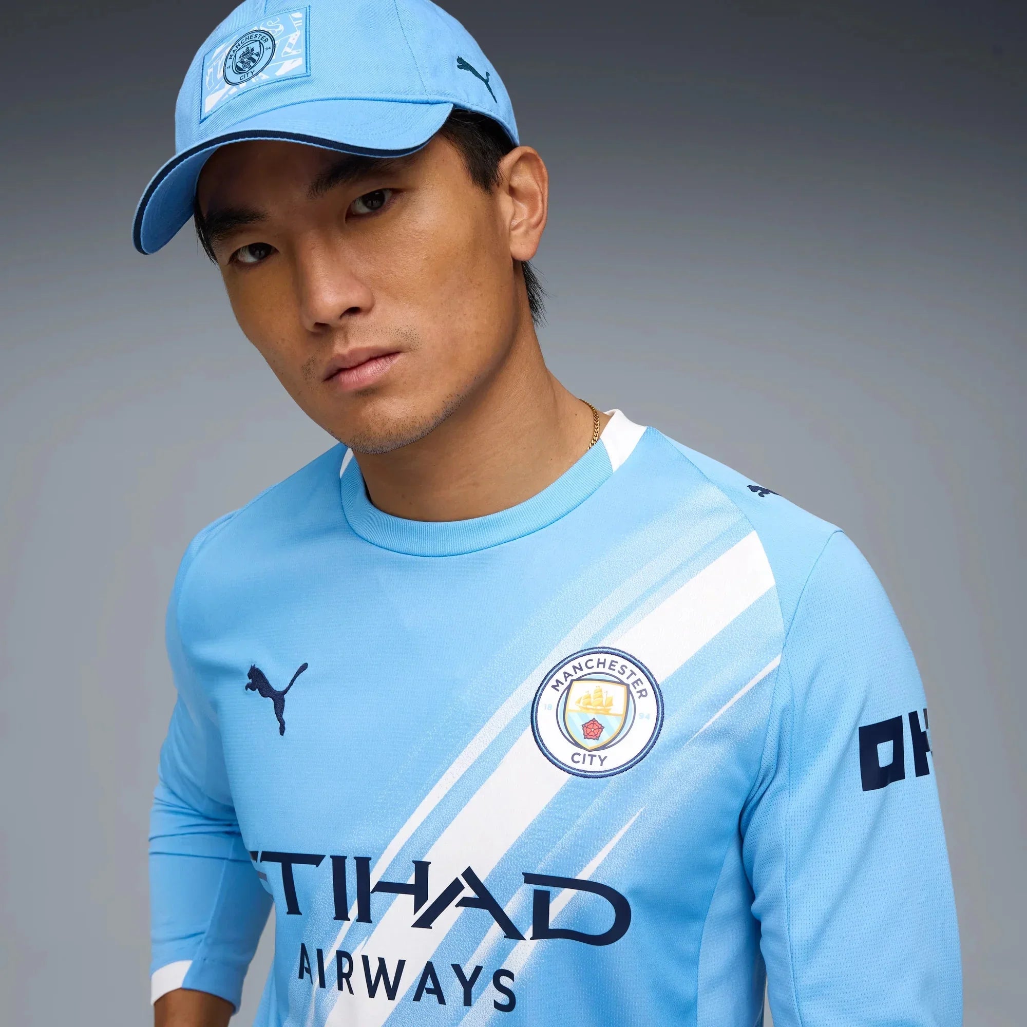 Manchester City 2025-26 Men's Stadium Home Long-Sleeve Soccer Jersey