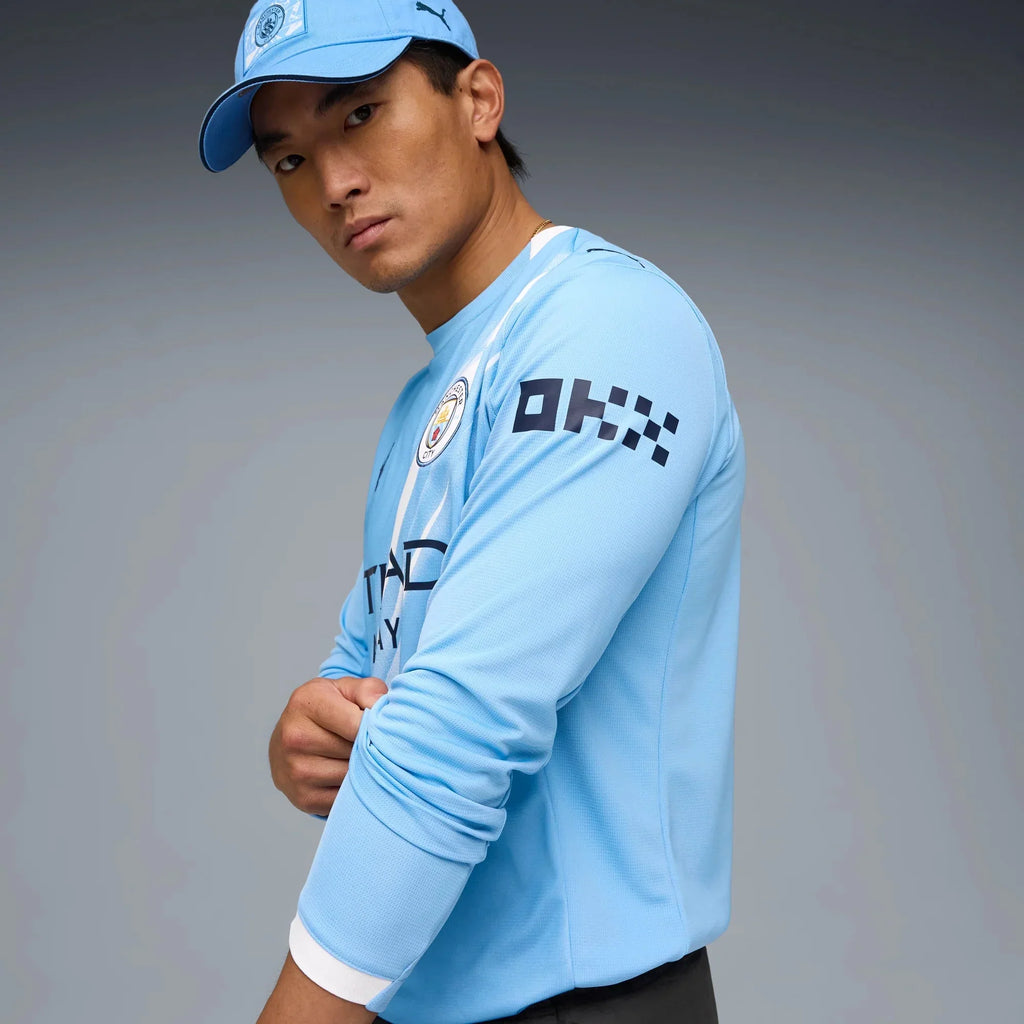 Manchester City 2025-26 Men's Stadium Home Long-Sleeve Soccer Jersey